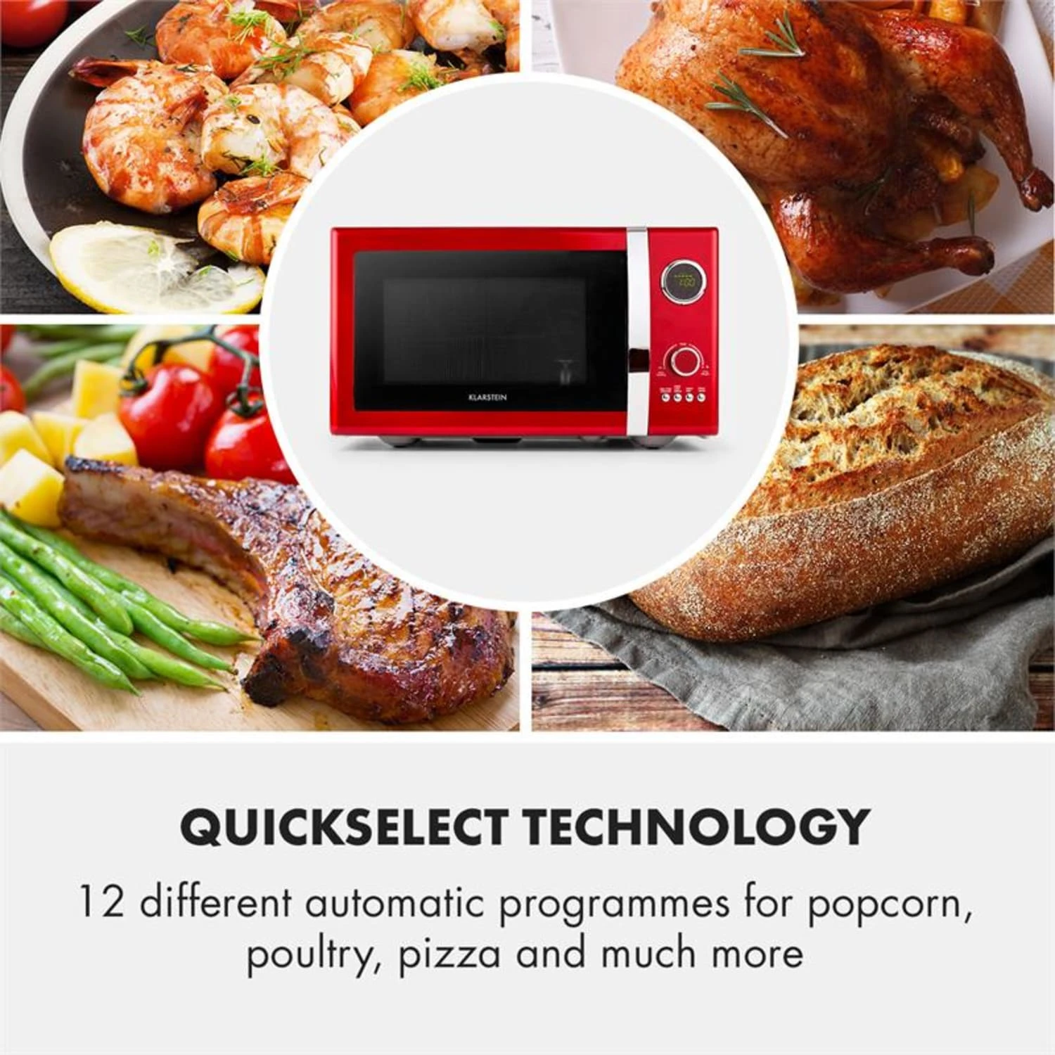 Fine Dinesty 2in1-Mikrowellen-Ofen Retro 23L 1000W 12 Programme Rot 5 Fine Dinesty 2in1-Mikrowellen-Ofen Retro 23L 1000W 12 Programme Rot – Bild 5