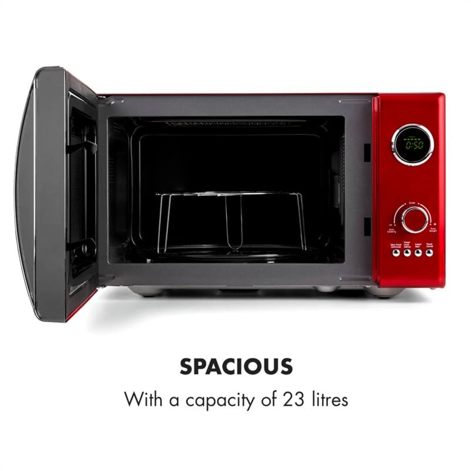 Fine Dinesty 2in1-Mikrowellen-Ofen Retro 23L 1000W 12 Programme Rot 6 Fine Dinesty 2in1-Mikrowellen-Ofen Retro 23L 1000W 12 Programme Rot – Bild 6