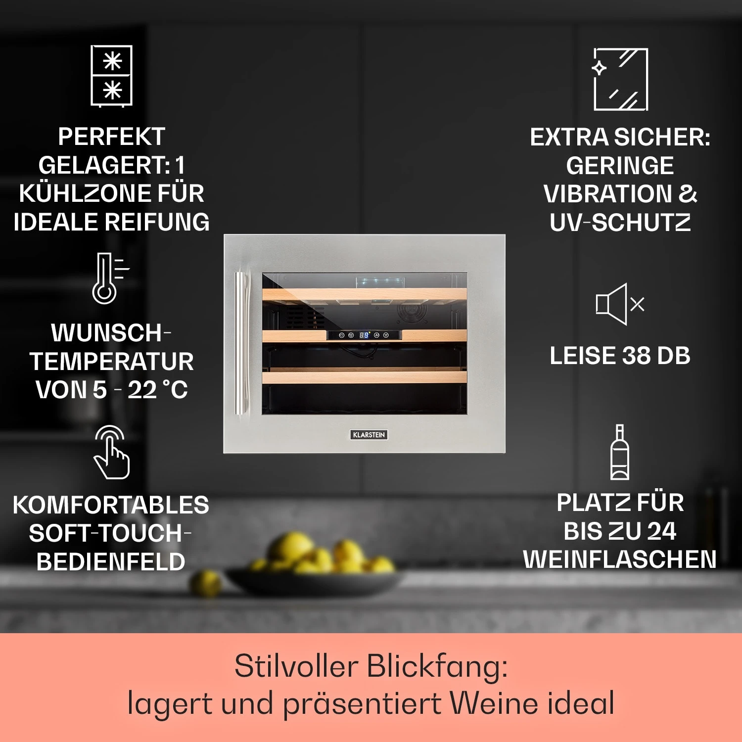 Vinsider 24 Built-In Uno Einbau-Weinkühlschrank 24 Flaschen 57 Liter 2 Vinsider 24 Built-In Uno Einbau-Weinkühlschrank 24 Flaschen 57 Liter – Bild 2