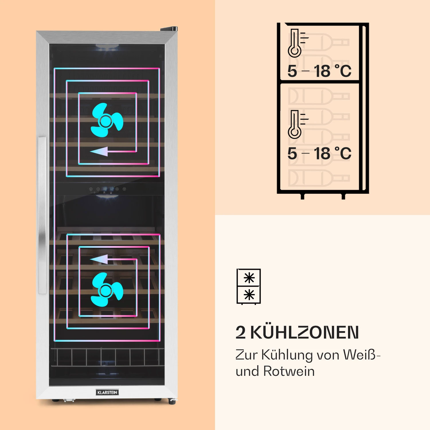 Vinamour 54 Duo Weinkühlschrank 2 Zonen 148 Ltr 54 Fl Touch-Display 3 Vinamour 54 Duo Weinkühlschrank 2 Zonen 148 Ltr 54 Fl Touch-Display – Bild 3
