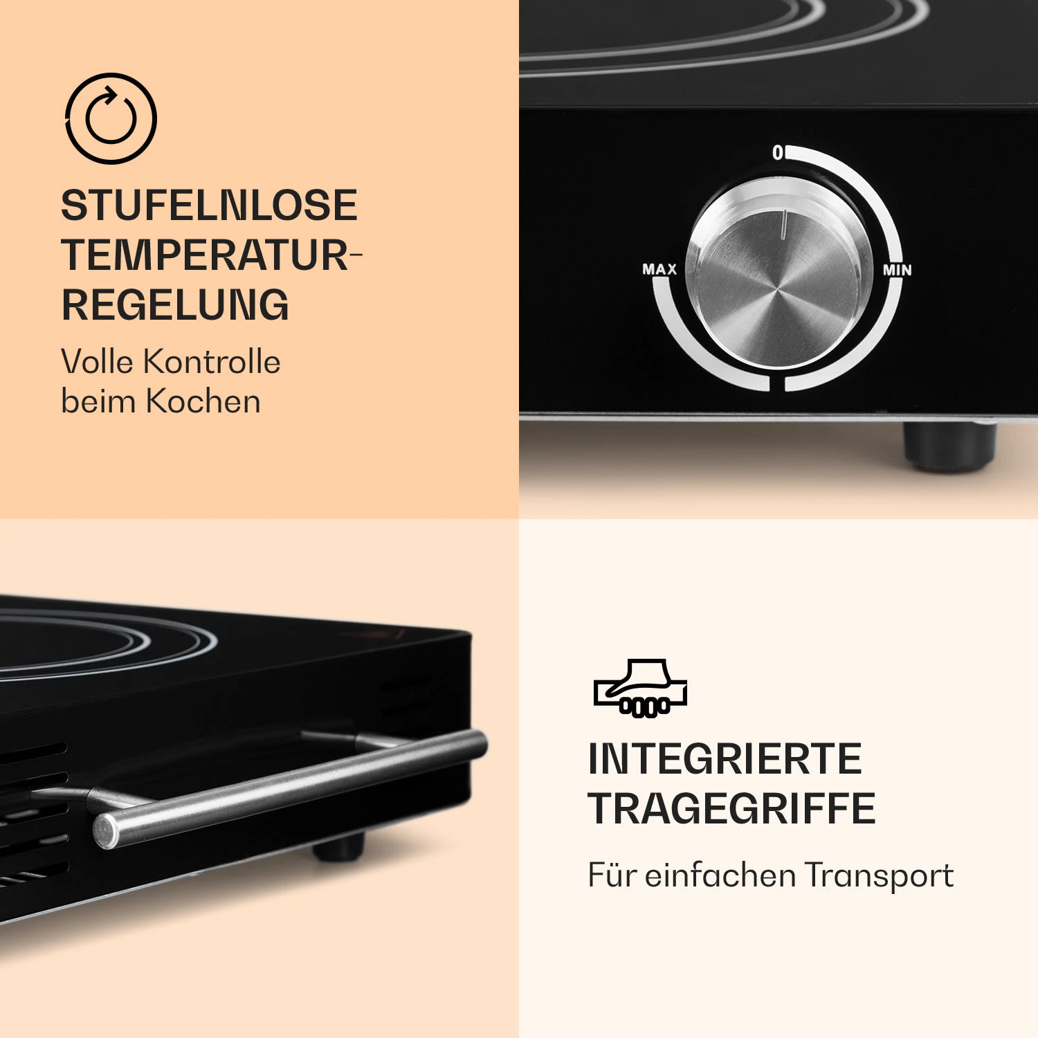 VariCook Duo Kochplatte 3000W Edelstahlgehäuse Tragegriffe 4 VariCook Duo Kochplatte 3000W Edelstahlgehäuse Tragegriffe – Bild 4