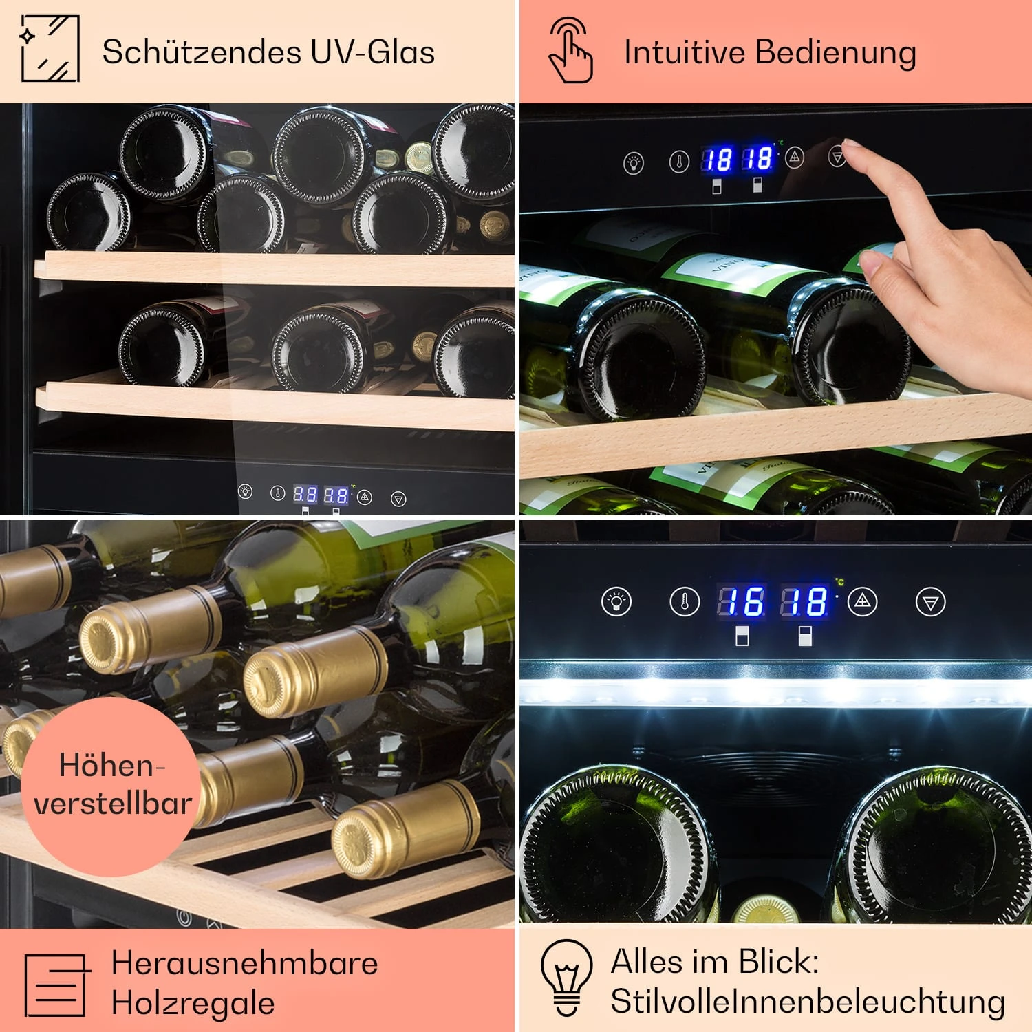 Barossa 40 Duo Weinkühlschrank 2 Zonen 41 Flaschen Glastür Touch LED 5 Barossa 40 Duo Weinkühlschrank 2 Zonen 41 Flaschen Glastür Touch LED – Bild 5