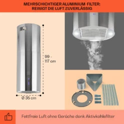 Beretta Inselabzugshaube Ø35cm Ab-/Umluft 650m³/h LED Edelstahl -Bestes Haushaltsgeräte Geschäft 10033717 de 0005 usp