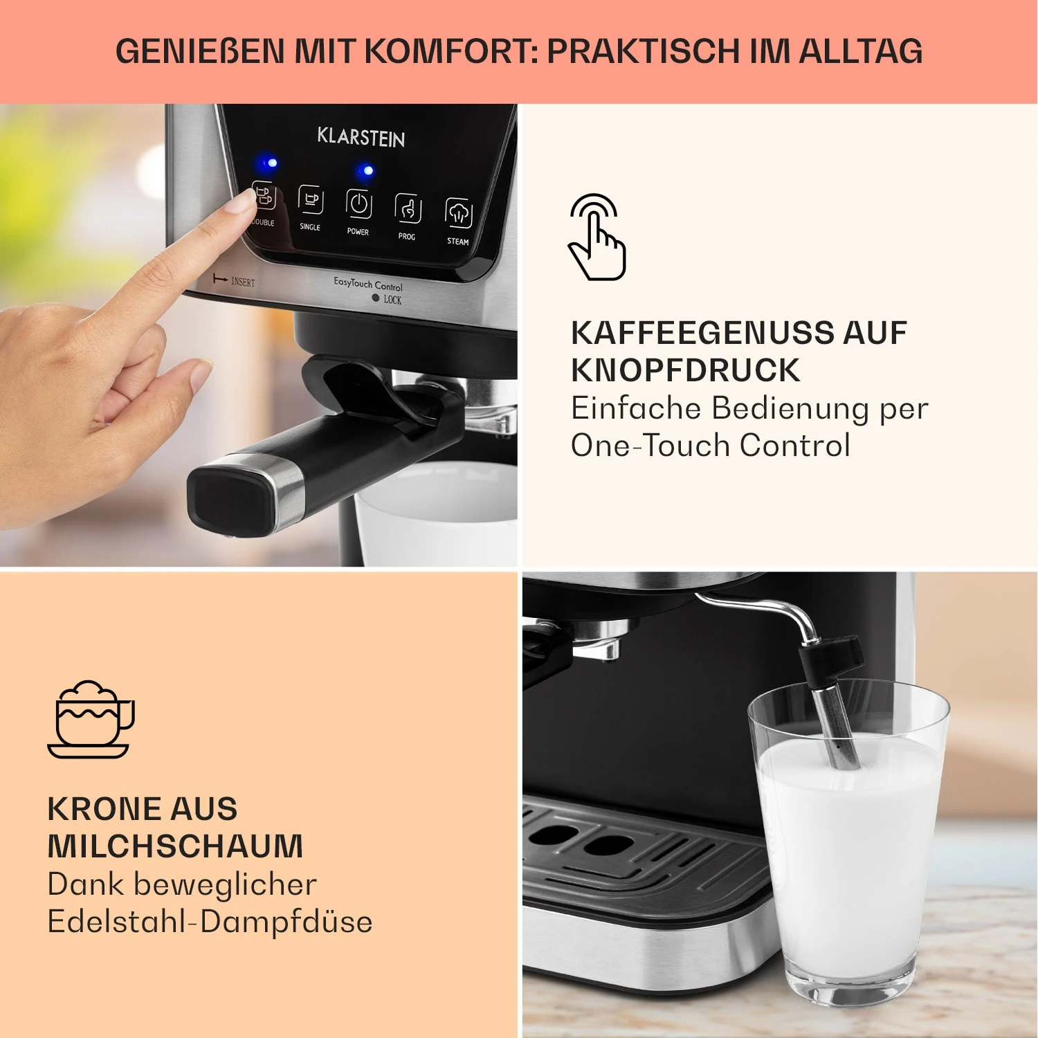Arabica Espressomaschine 1050W 15 Bar 1,5l Touch-Bedienfeld Edelstahl 3 Arabica Espressomaschine 1050W 15 Bar 1,5l Touch-Bedienfeld Edelstahl – Bild 3