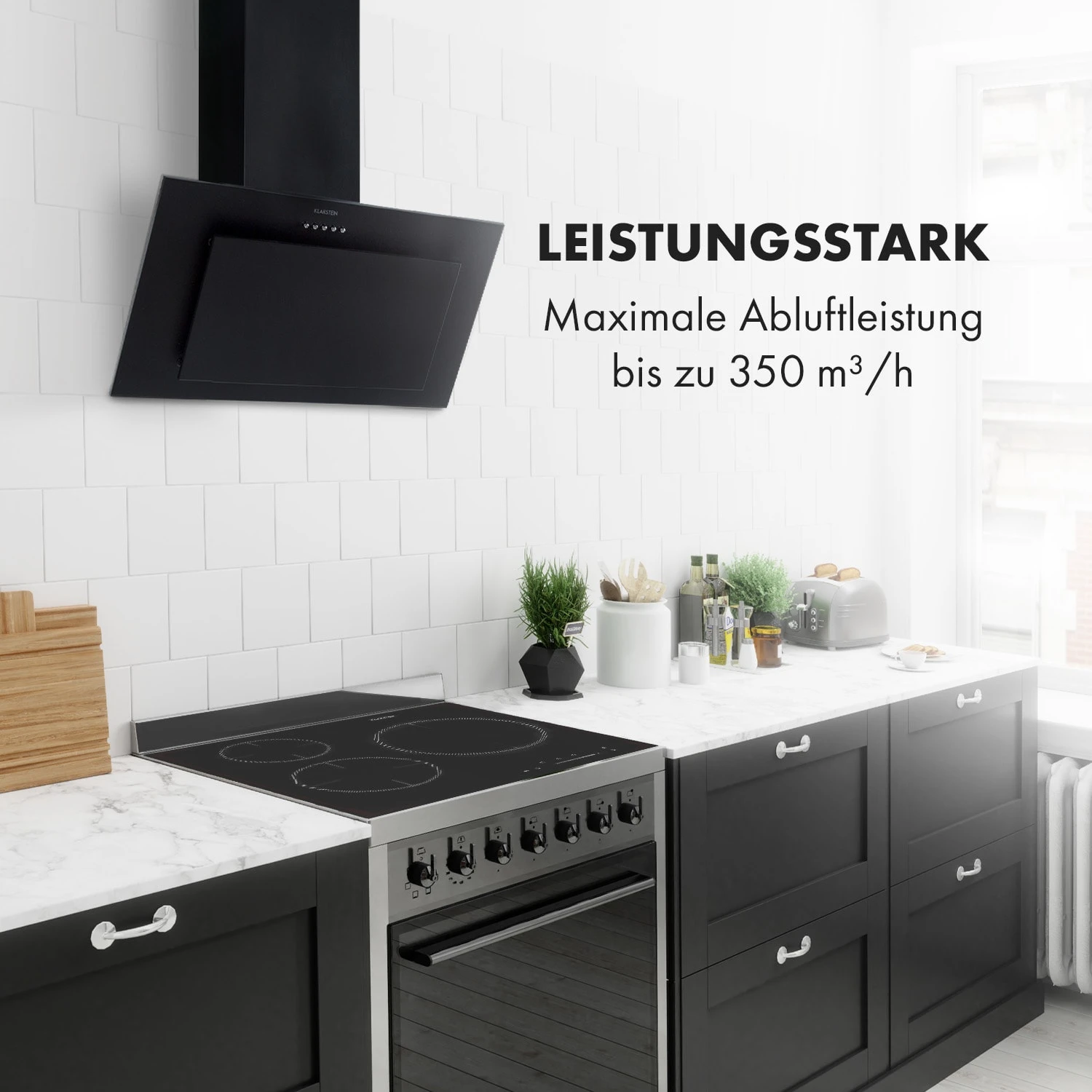 Athena Dunstabzugshaube 60cm Abluft: 350 M³/h LED Schwarz 2 Athena Dunstabzugshaube 60cm Abluft: 350 M³/h LED Schwarz – Bild 2