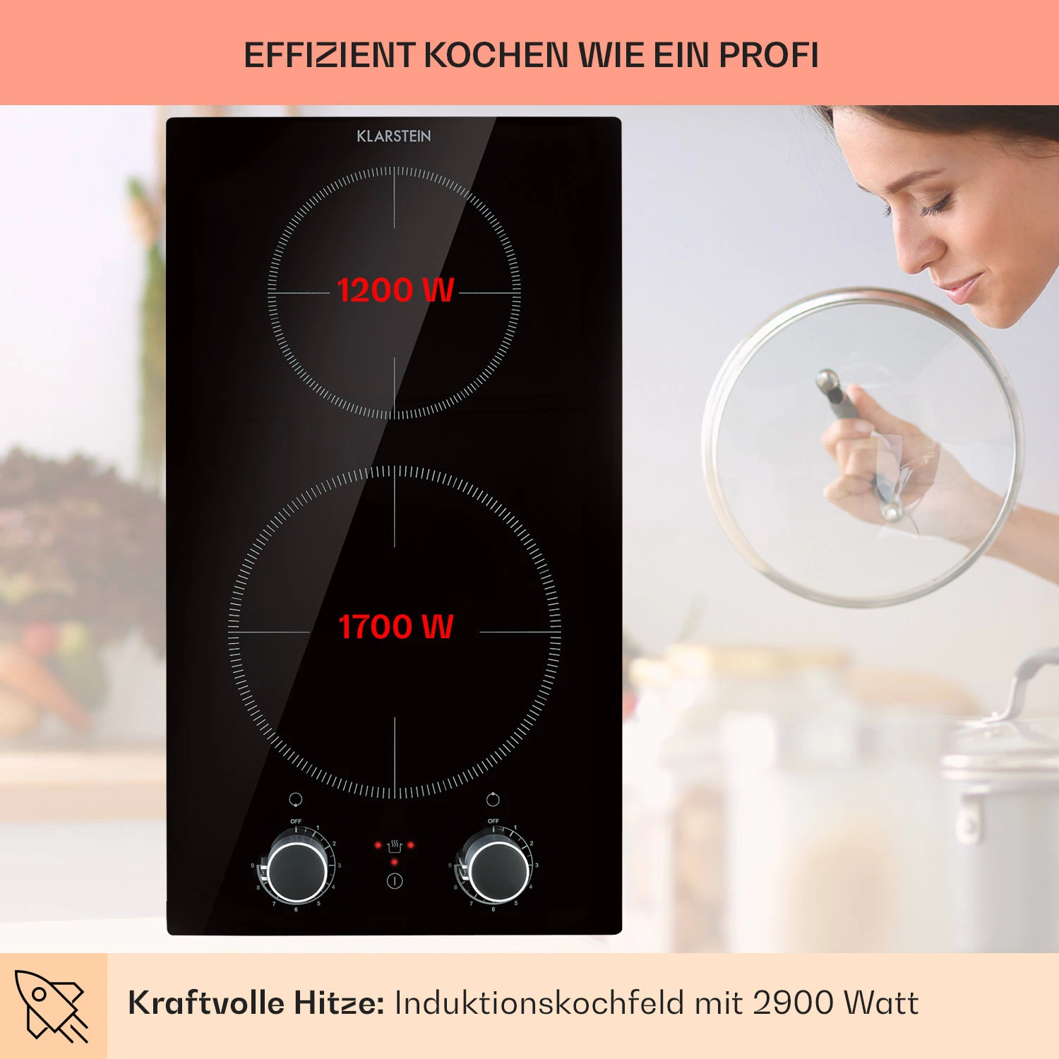 Kochheld Doppel-Induktionskochfeld 2900W Dreh-Regler Glas Schwarz 3 Kochheld Doppel-Induktionskochfeld 2900W Dreh-Regler Glas Schwarz – Bild 3