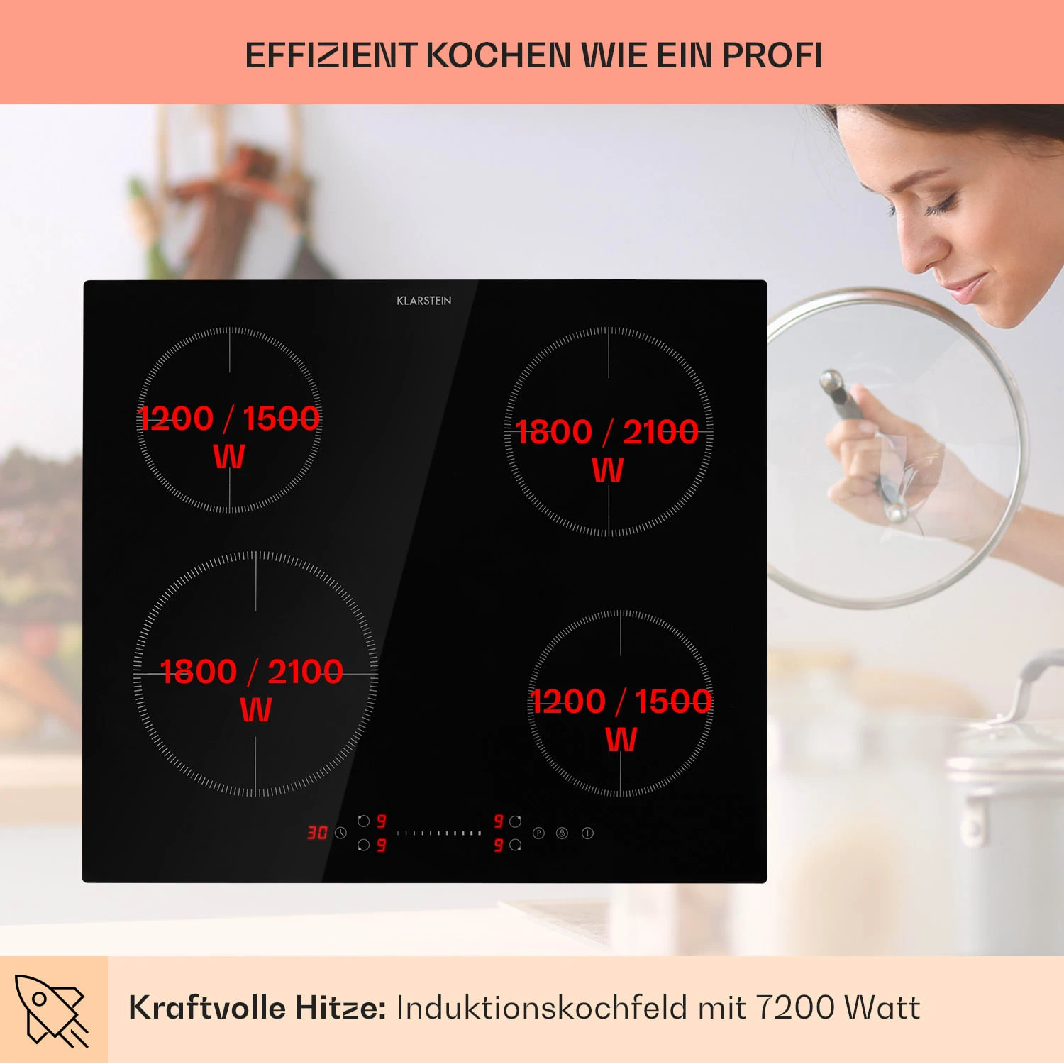 Virtuosa EcoAdapt Induktionskochfeld 4 Zonen 7200W Glas Schwarz 3 Virtuosa EcoAdapt Induktionskochfeld 4 Zonen 7200W Glas Schwarz – Bild 3