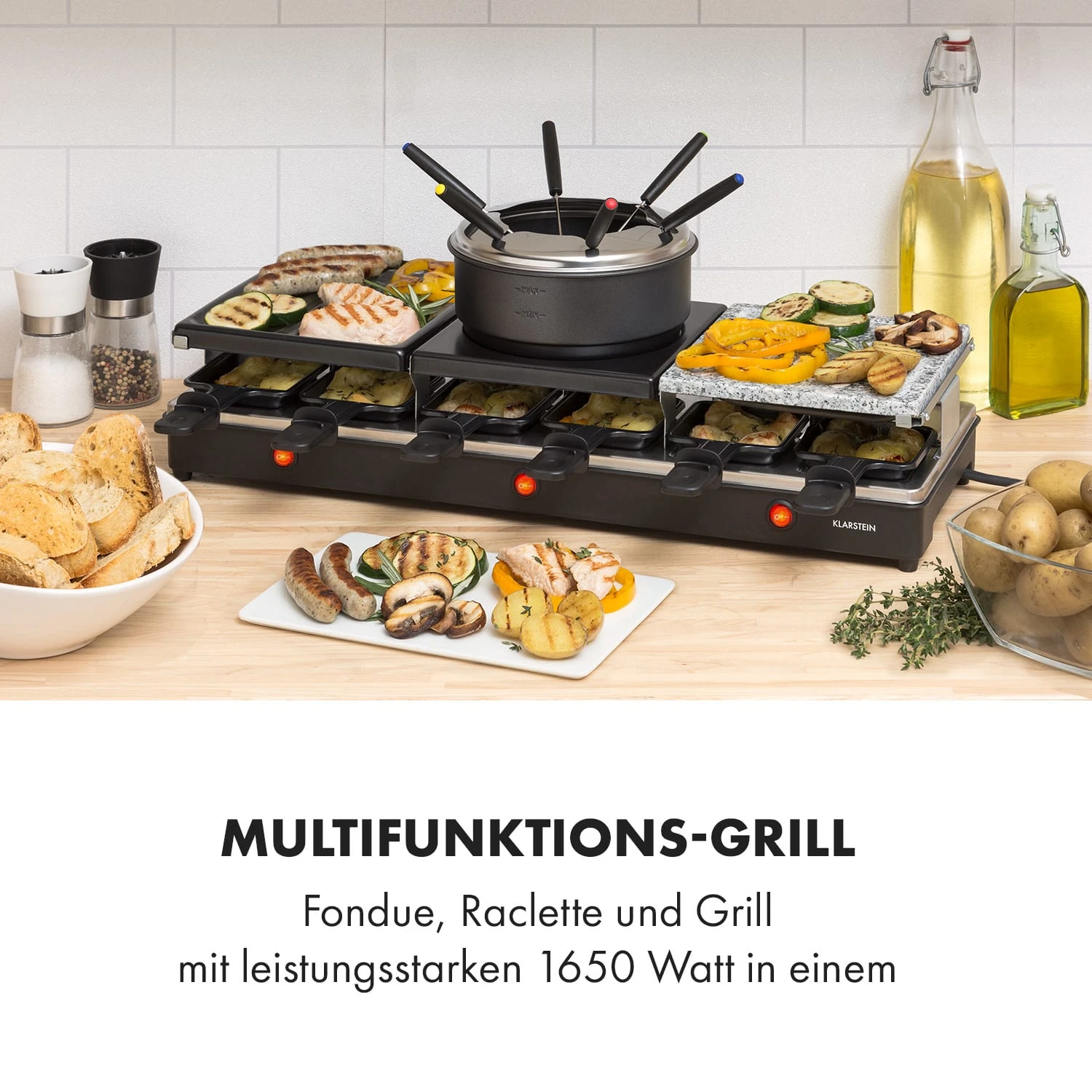 Fonduelette XL 3-in-1 Raclettegrill Fondue Naturstein 1650W 12 Pers 2 Fonduelette XL 3-in-1 Raclettegrill Fondue Naturstein 1650W 12 Pers – Bild 2