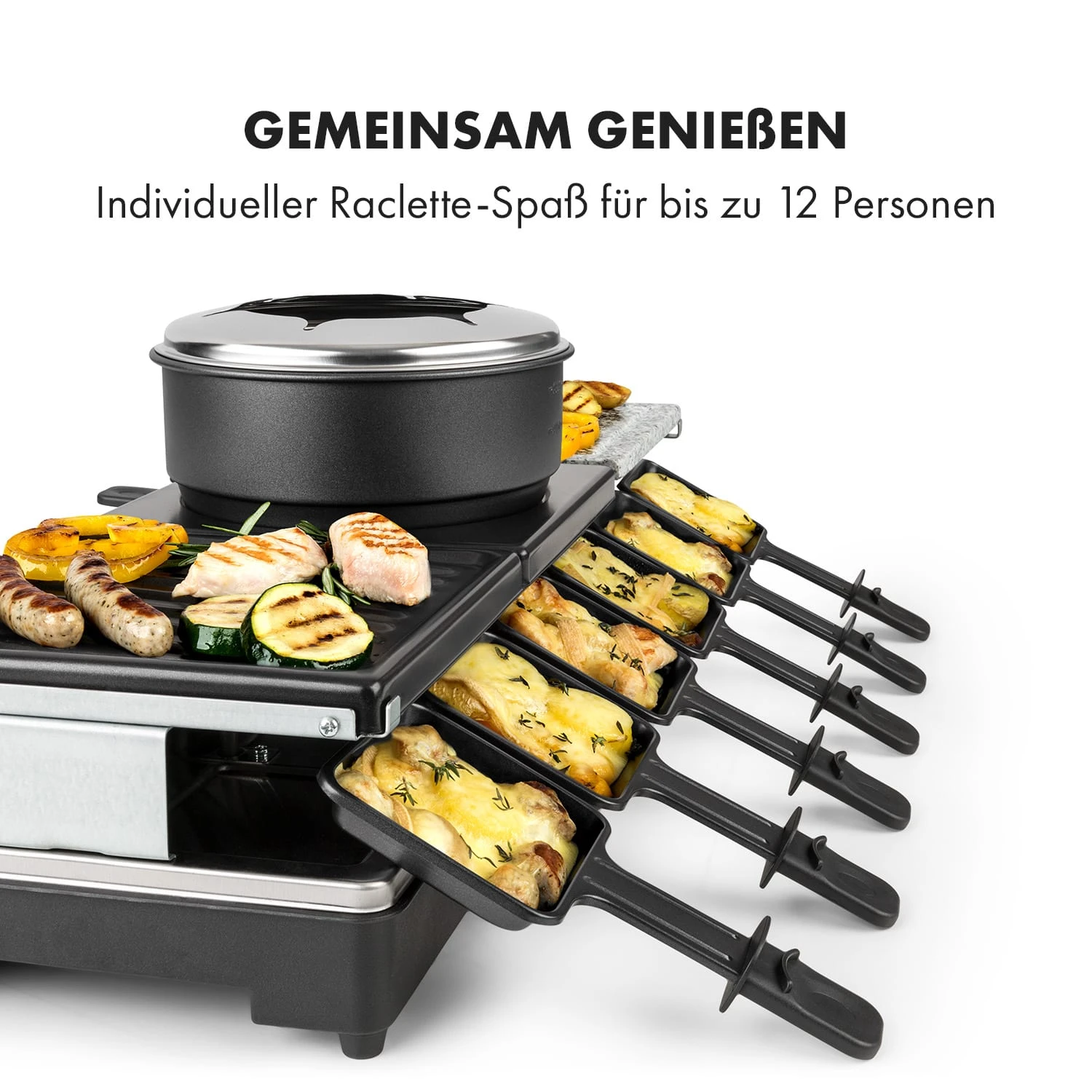Fonduelette XL 3-in-1 Raclettegrill Fondue Naturstein 1650W 12 Pers 5 Fonduelette XL 3-in-1 Raclettegrill Fondue Naturstein 1650W 12 Pers – Bild 5