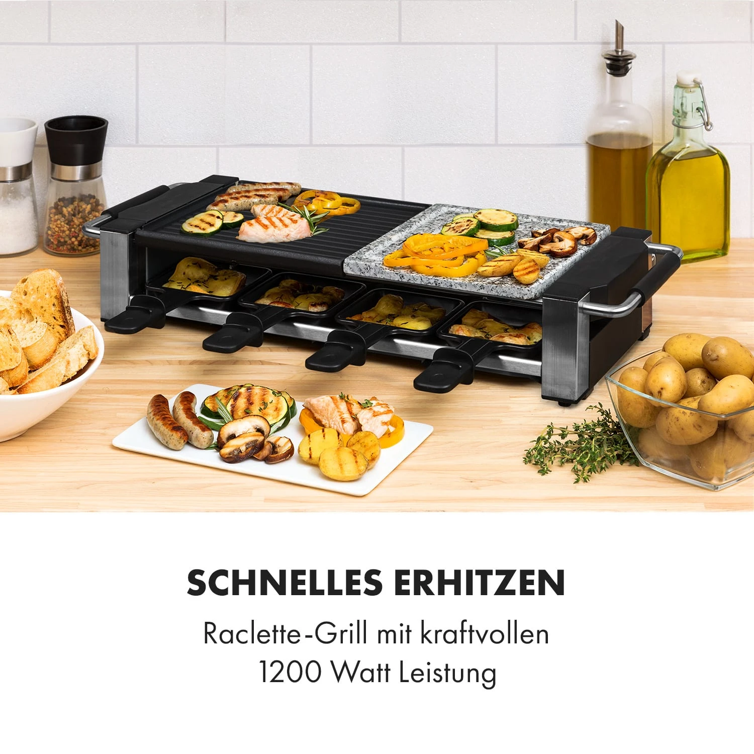 Bistecca Raclette 1200W Metall / Stein 8 Personen Kontroll-LED 2 Bistecca Raclette 1200W Metall / Stein 8 Personen Kontroll-LED – Bild 2