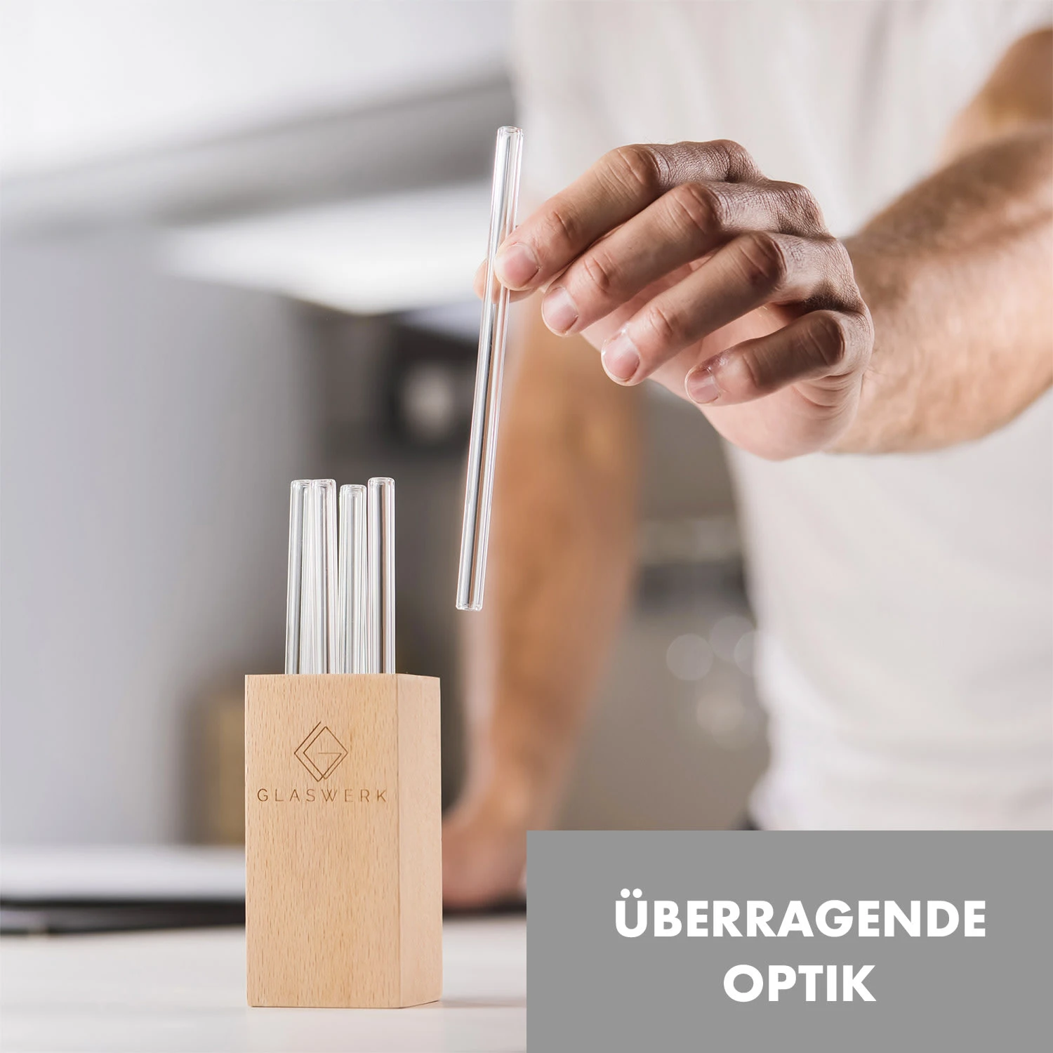 Glaswerk Frezzeria Glasstrohhalme 7 Stück 0,8 X 15 Cm (ØxH) Holzhalterung Bürste 2 Glaswerk Frezzeria Glasstrohhalme 7 Stück 0,8 X 15 Cm (ØxH) Holzhalterung Bürste – Bild 2