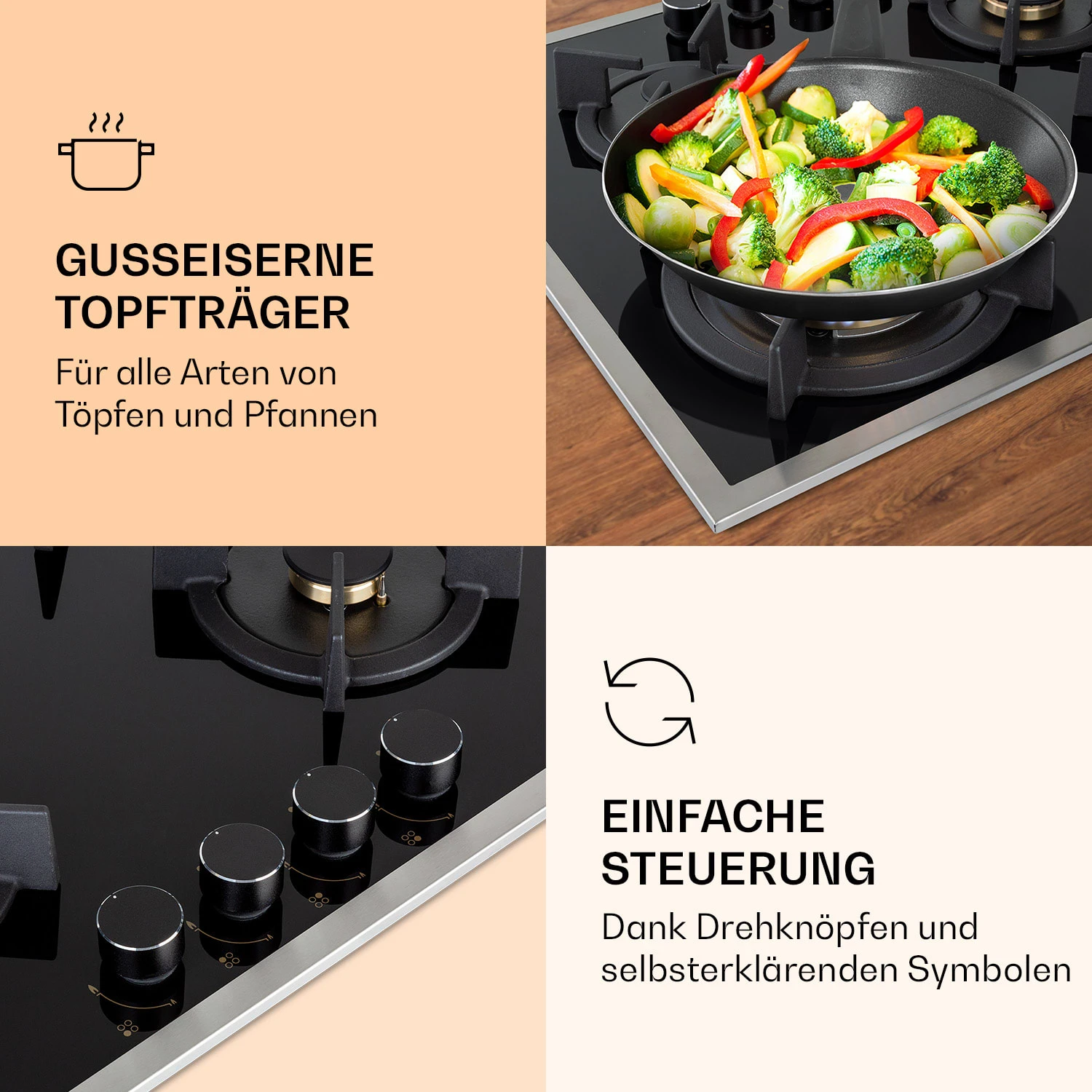 Goldflame Domino 4 Prime Gaskochfeld 4-flammig Messing-Brenner Glaskeramik 3 Goldflame Domino 4 Prime Gaskochfeld 4-flammig Messing-Brenner Glaskeramik – Bild 3