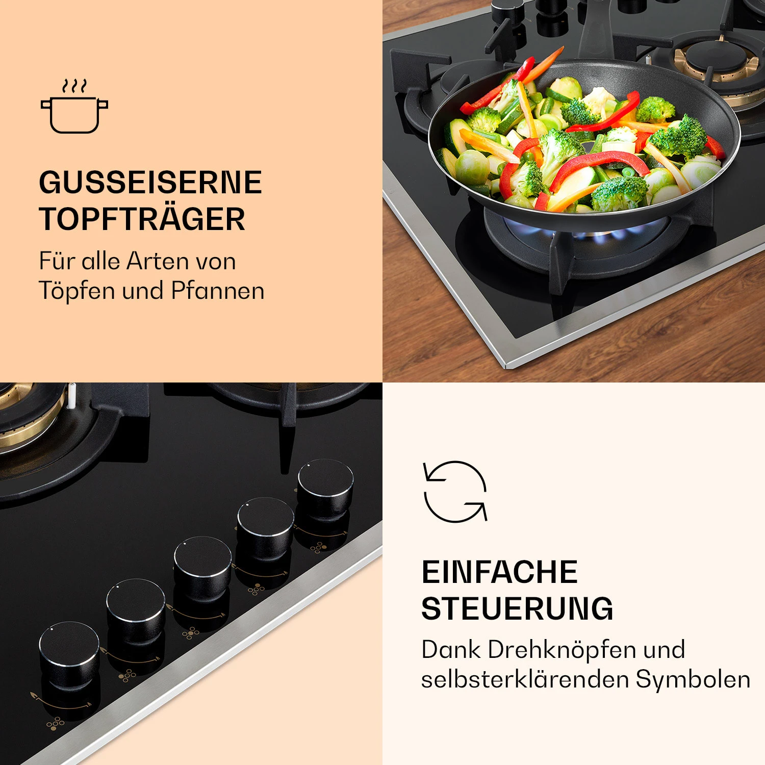 Goldflame 5 Prime Gaskochfeld 5-flammig Messing-Brenner Glaskeramik 3 Goldflame 5 Prime Gaskochfeld 5-flammig Messing-Brenner Glaskeramik – Bild 3