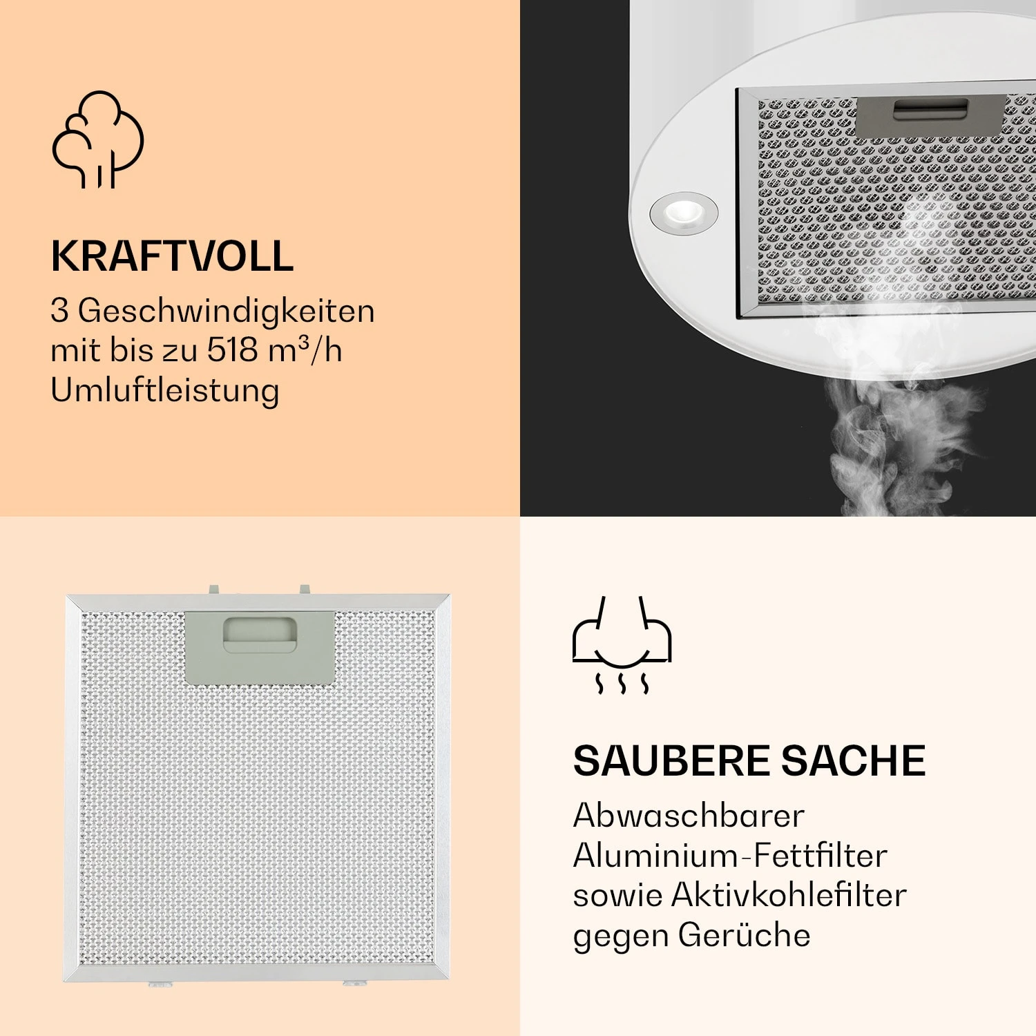 Barella Dunstabzugshaube 35,5 X 93,5 X 43 Cm Umluft 557 M³/h LED Aktivkohlefilter 4 Barella Dunstabzugshaube 35,5 X 93,5 X 43 Cm Umluft 557 M³/h LED Aktivkohlefilter – Bild 4