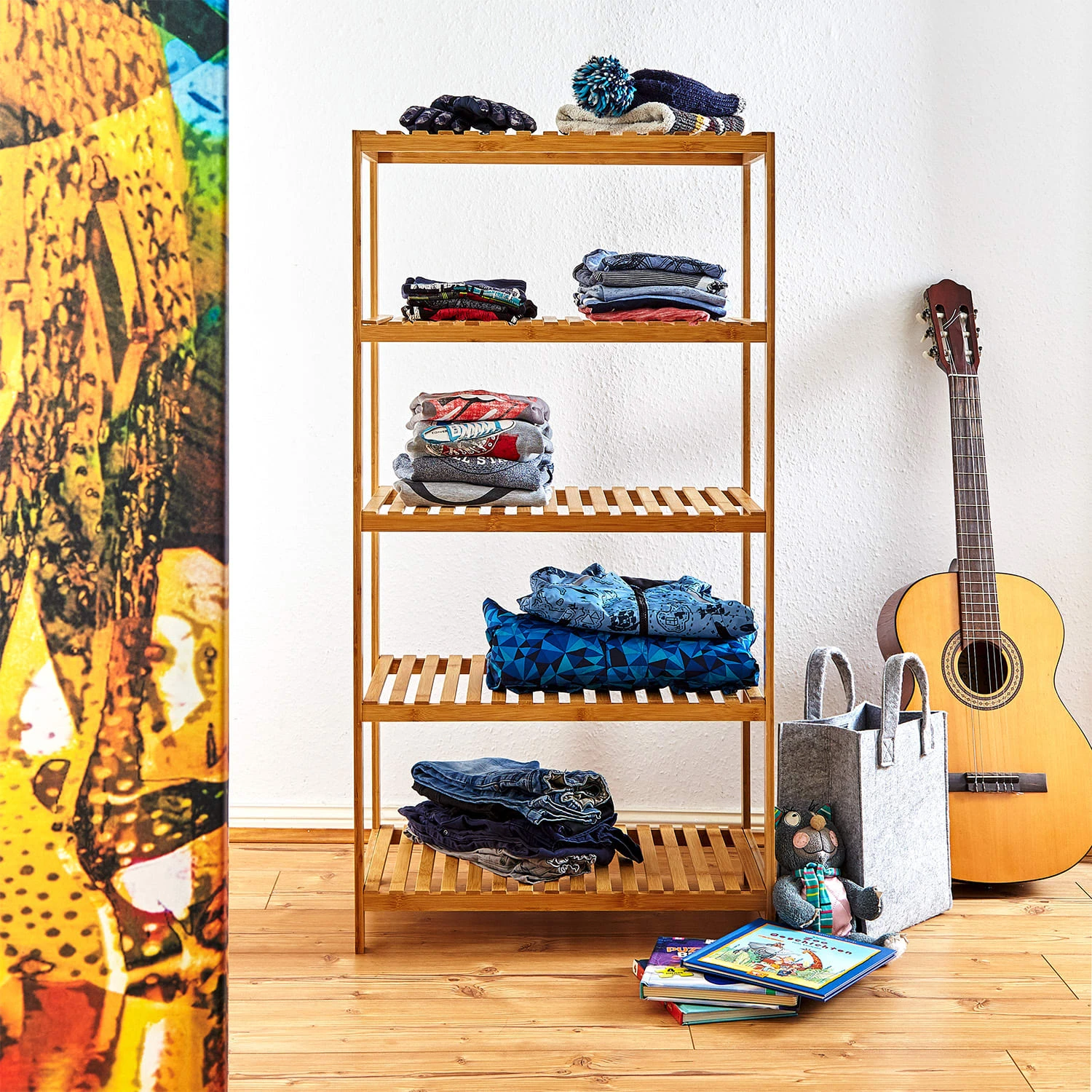 Regal Mehrzweckregal 5 Etagen 60x117,5x35cm (BxHxT) Bambus 2 Regal Mehrzweckregal 5 Etagen 60x117,5x35cm (BxHxT) Bambus – Bild 2