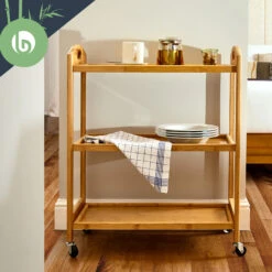 Servierwagen 3 Etagen 4 Rollen 60x74,5x33,5 Cm (BxHxT) Bambus -Bestes Haushaltsgeräte Geschäft 10038127 yy 0003 logo