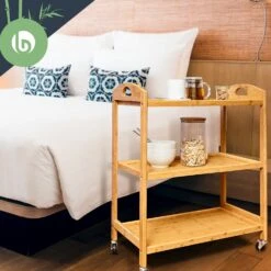 Servierwagen 3 Etagen 4 Rollen 60x74,5x33,5 Cm (BxHxT) Bambus -Bestes Haushaltsgeräte Geschäft 10038127 yy 0004 logo