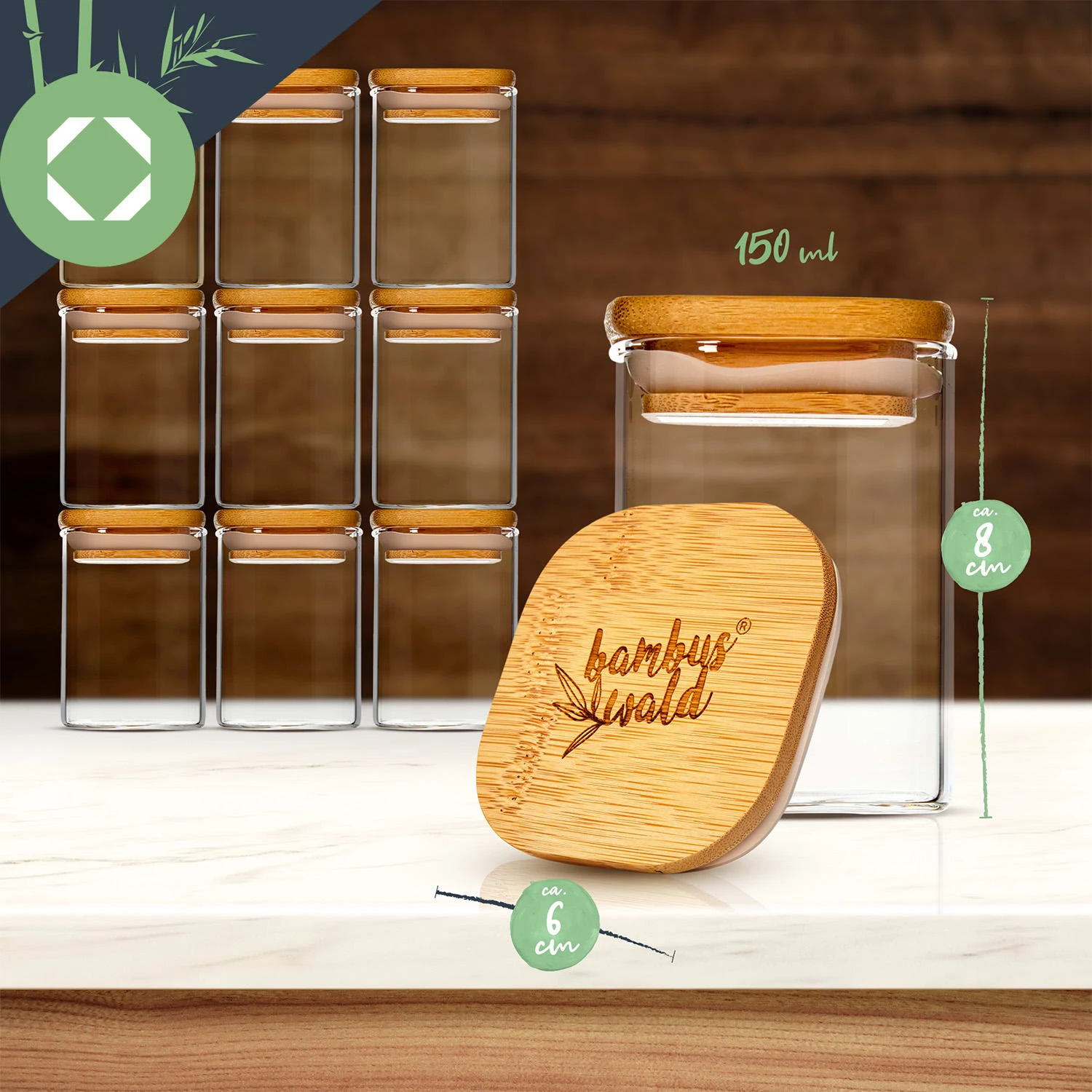 Eckige Gläser Bambusdeckel 10 Stück Je 150 Ml Luftdicht 8 Eckige Gläser Bambusdeckel 10 Stück Je 150 Ml Luftdicht – Bild 8