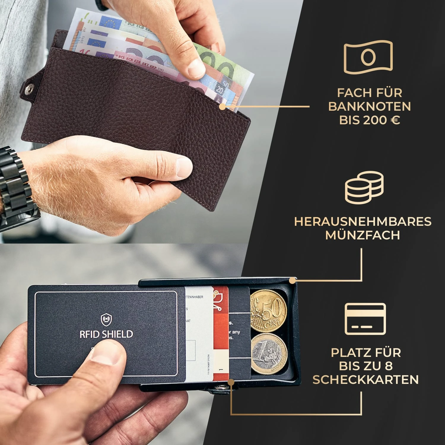 ZNAP Slim Wallet 8 Karten Münzfach 8 X 1,5 X 6 Cm (BxHxT) RFID-Schutz 2 ZNAP Slim Wallet 8 Karten Münzfach 8 X 1,5 X 6 Cm (BxHxT) RFID-Schutz – Bild 2
