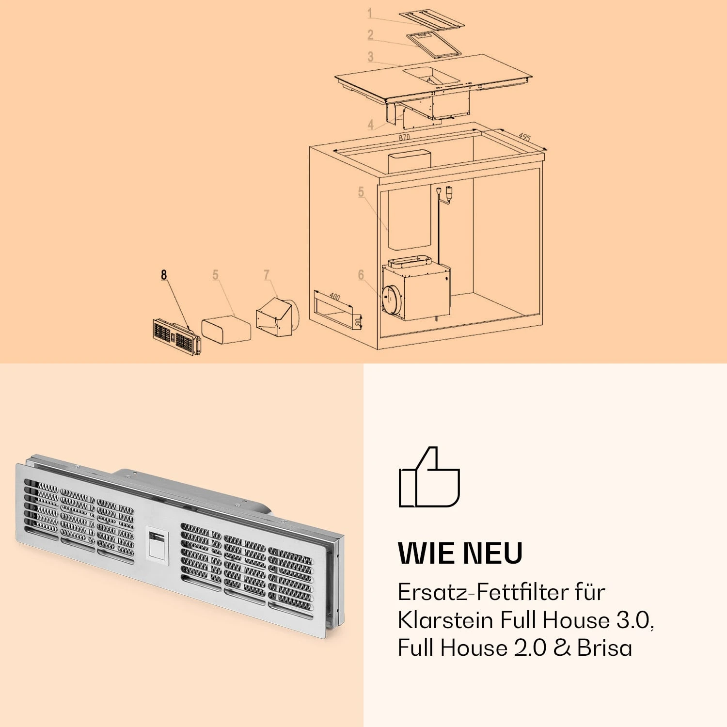 Fettfilter Für Dunstabzugshaube Full House 3.0, Full House 2.0 & Brisa 2 Fettfilter Für Dunstabzugshaube Full House 3.0, Full House 2.0 & Brisa – Bild 2