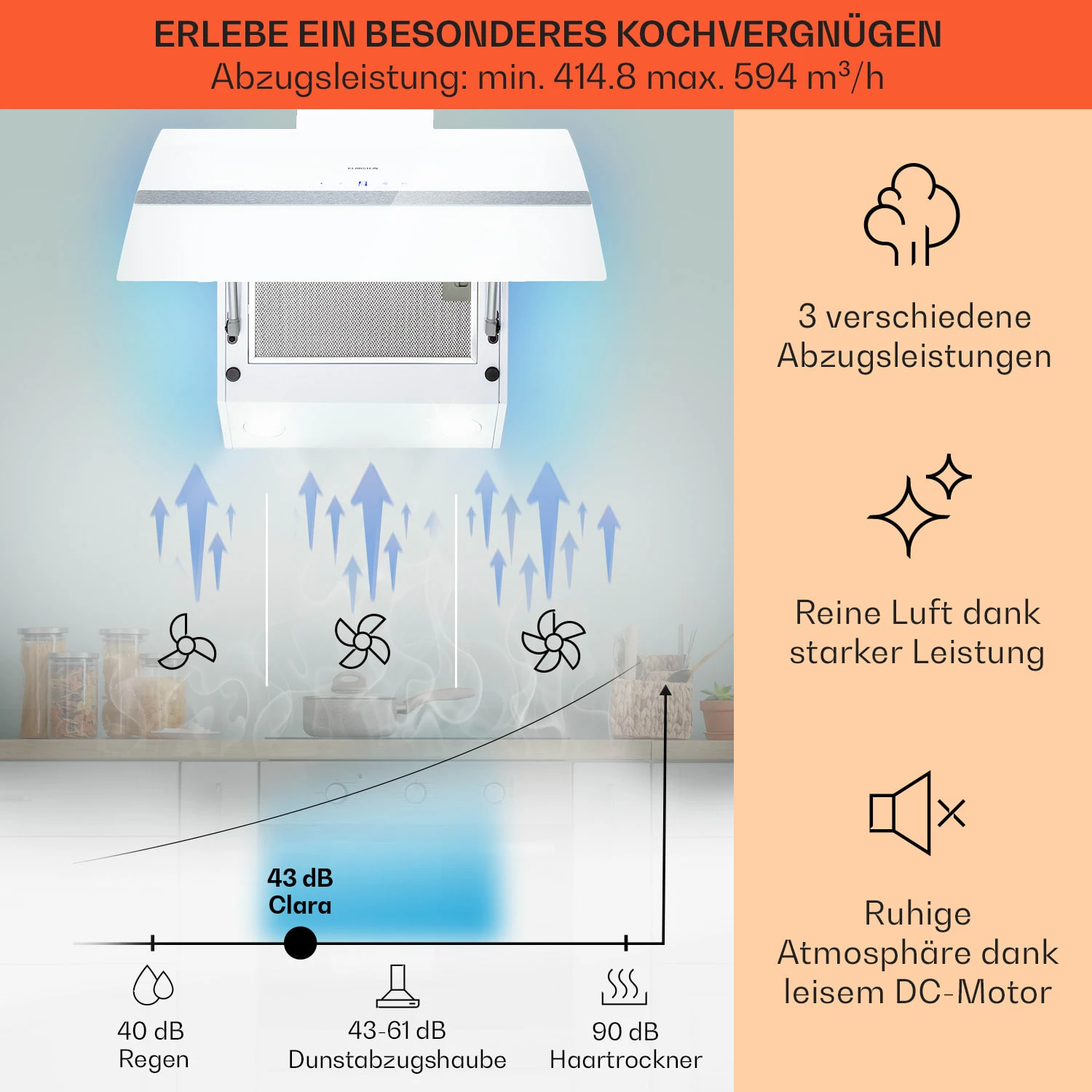 Clara 90 Dunstabzugshaube Glas 509 M³/h Touch Ambiente-Licht 3 Clara 90 Dunstabzugshaube Glas 509 M³/h Touch Ambiente-Licht – Bild 3