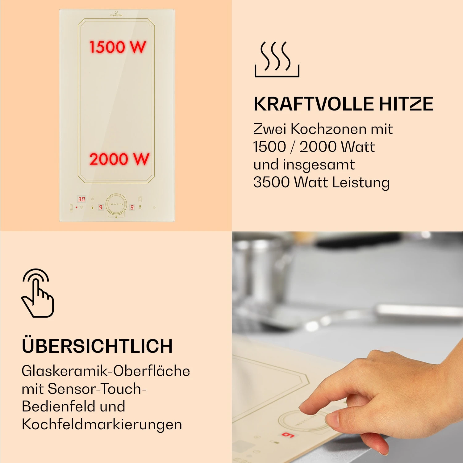 Victoria Domino Induktionskochfeld Einbau 3500W Flexzone Timer 4 Victoria Domino Induktionskochfeld Einbau 3500W Flexzone Timer – Bild 4