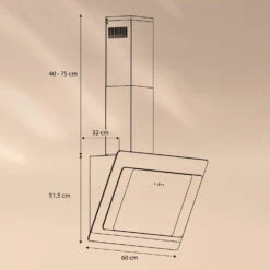 Aurora 60 Smart Dunstabzugshaube 550 M³/h 60cm Kopffrei Ambiente-Licht EEC A++ -Bestes Haushaltsgeräte Geschäft 10040234 yy 0007 dimensions
