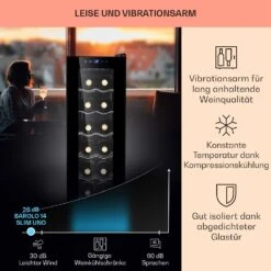 Barolo 14 Slim Uno Weinkühlschrank 46 Ltr 14 Flaschen 11-18°C SingleZone -Bestes Haushaltsgeräte Geschäft 10041206 de 0004 usp