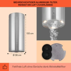 Bolea Inselabzugshaube Ø38cm Ab-/Umluft 600m³/h LED Inkl. Aktivkohlefilter -Bestes Haushaltsgeräte Geschäft 10041224 de 0005 usp