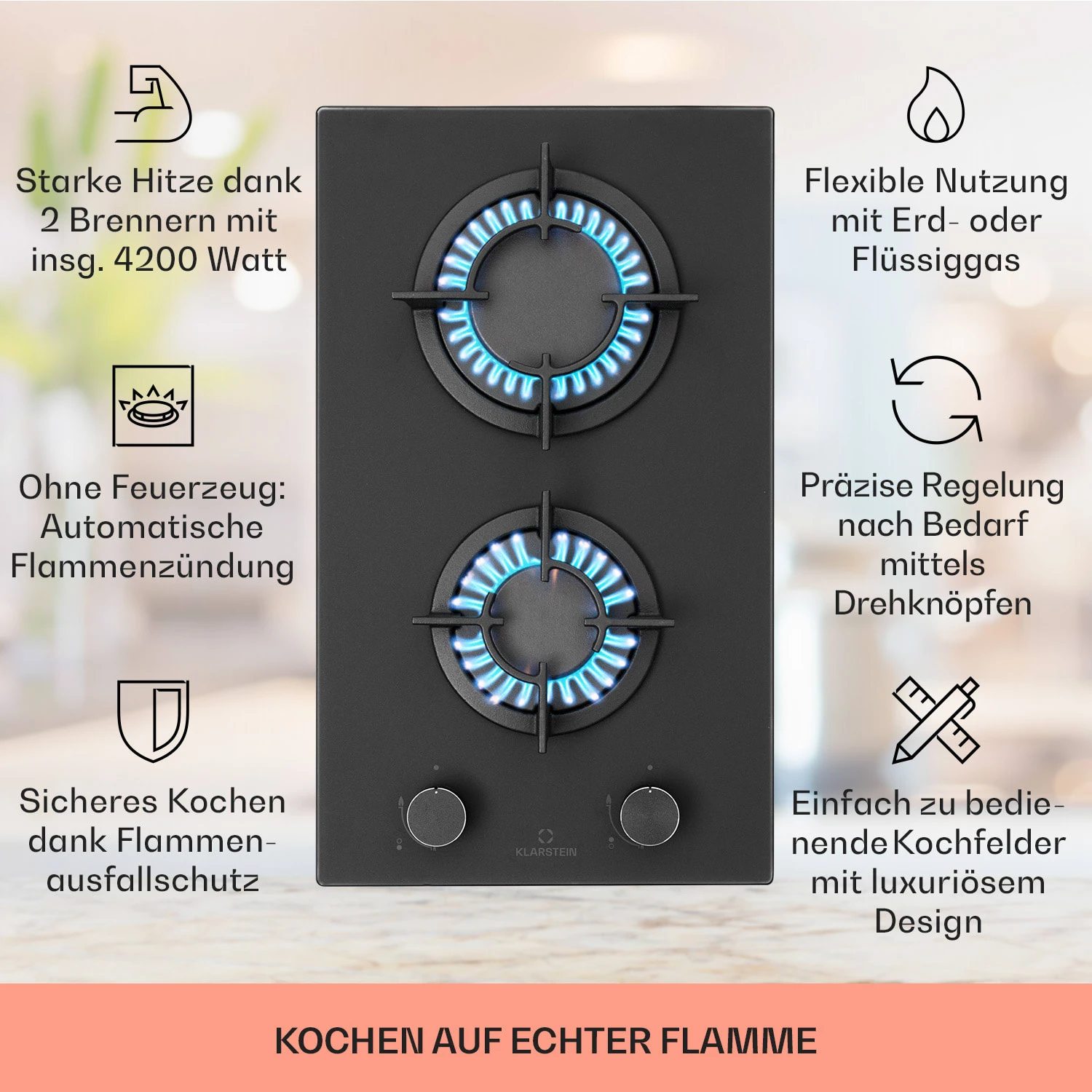 Firetale Gaskochfeld 2-flammig Aluminium-Brenner Erdgas/Propangas Inkl. Schlauch Und Druckminderer 2 Firetale Gaskochfeld 2-flammig Aluminium-Brenner Erdgas/Propangas Inkl. Schlauch Und Druckminderer – Bild 2