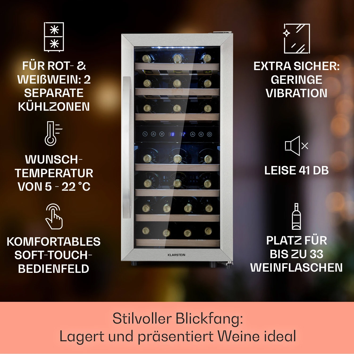 Vinamour 33 Duo Weinkühlschrank 2 Zonen 89 L / 33 Flaschen 5-18°C Touch 2 Vinamour 33 Duo Weinkühlschrank 2 Zonen 89 L / 33 Flaschen 5-18°C Touch – Bild 2